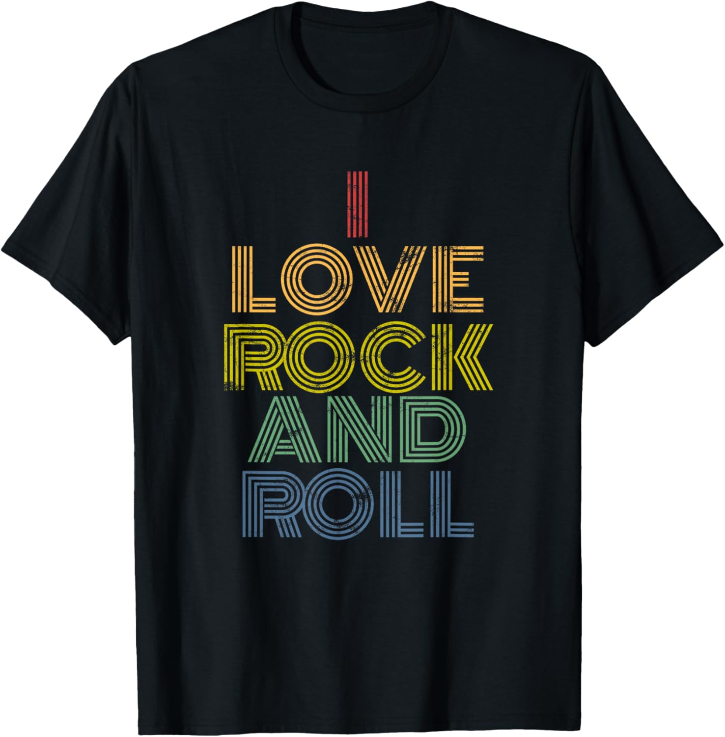 I Love Rock And Roll T-Shirt distressed rainbow 70s tee