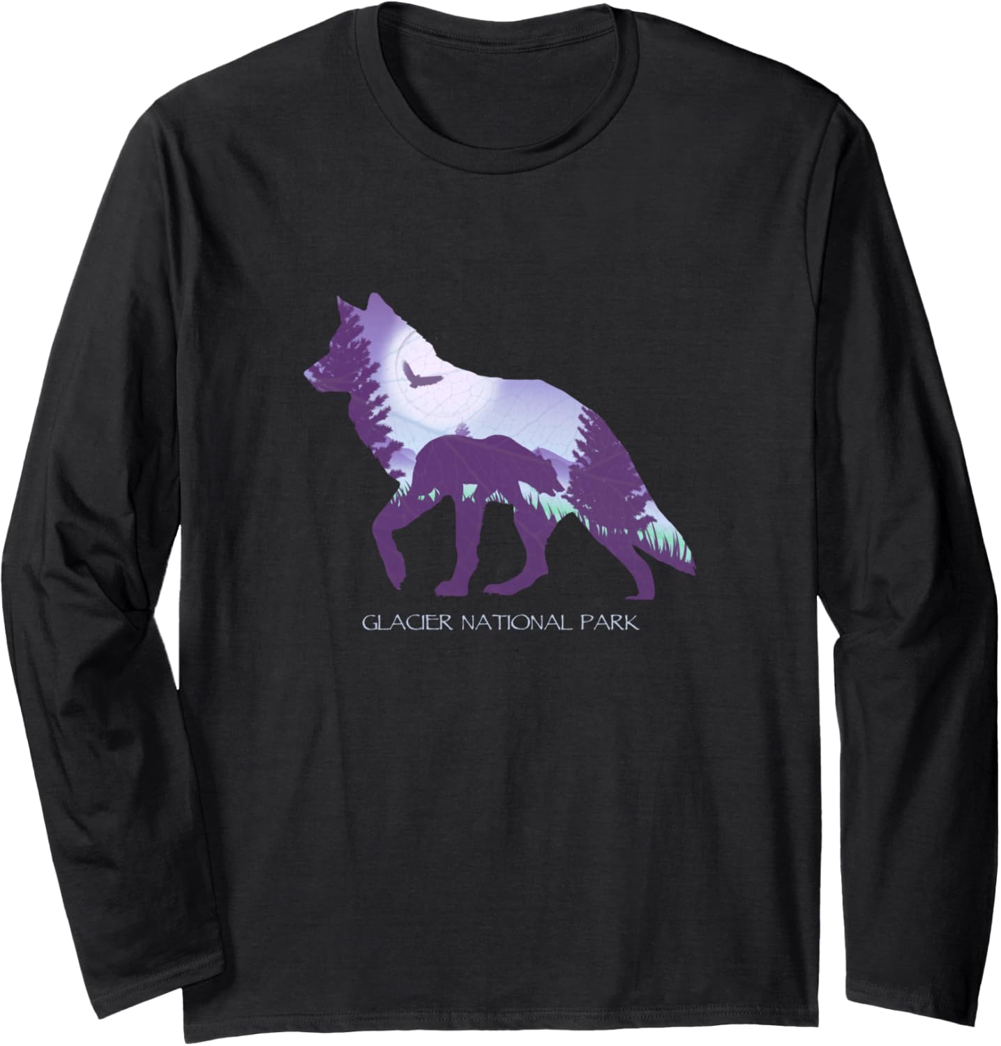 Glacier National Park Wolf Silhouette Retro Nature