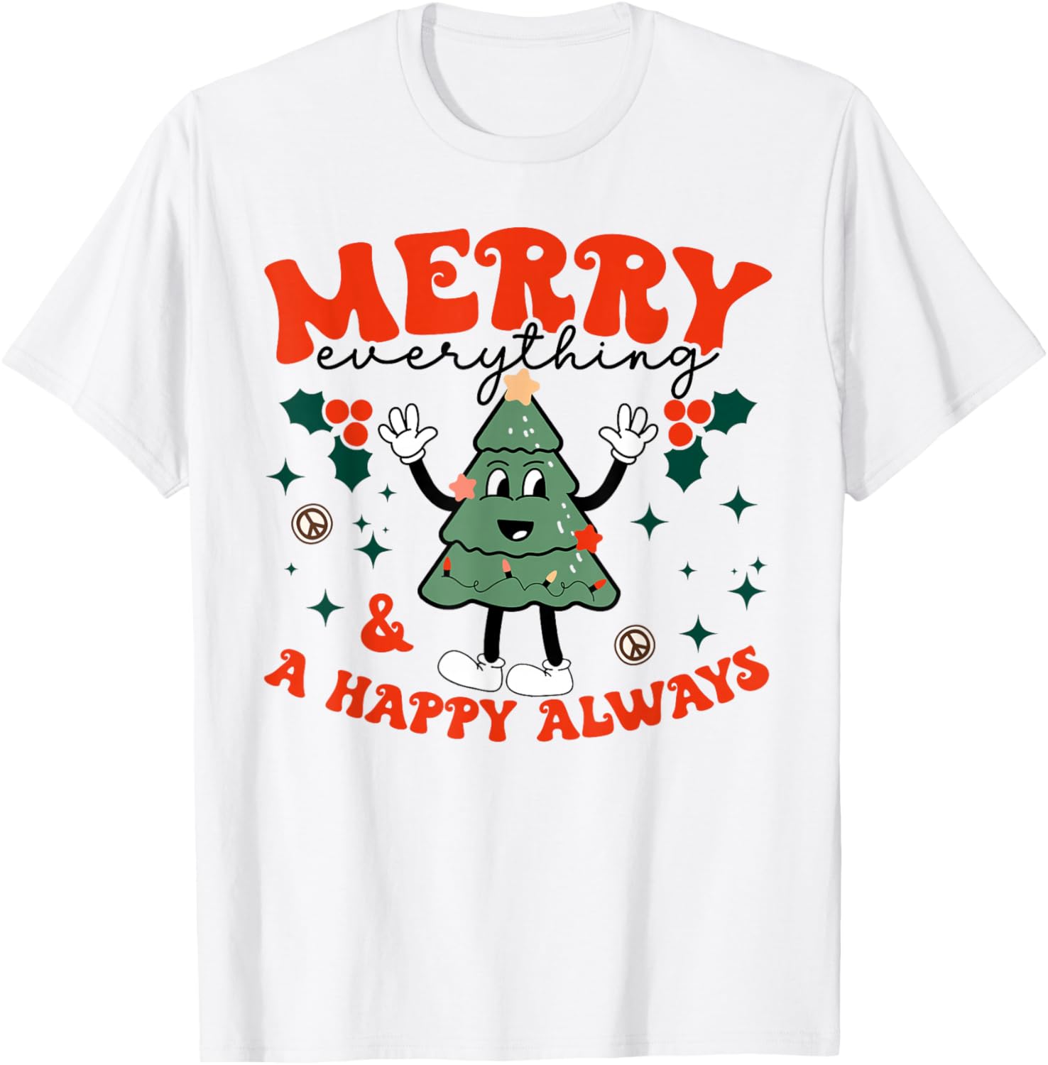 Merry Everything Happy Always Cute Retro Christmas Tree