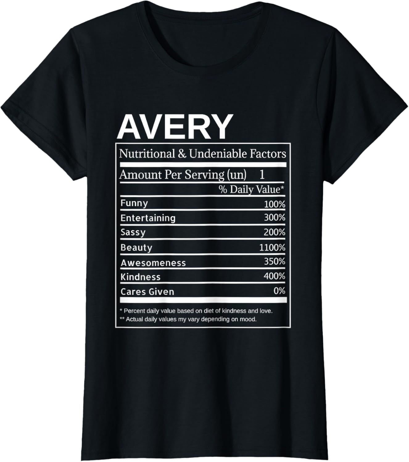 Avery Nutrition Facts Funny Sarcastic Personalized Name