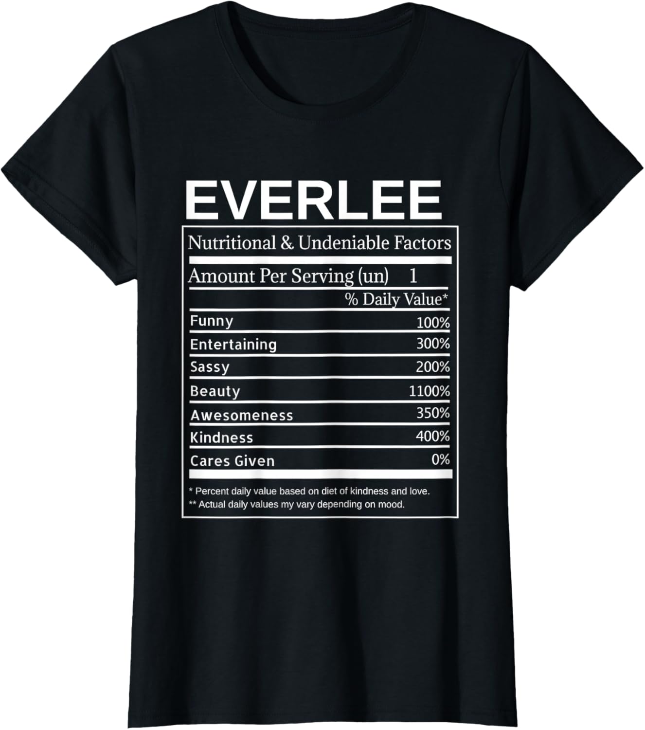 Everlee Nutrition Facts Funny Sarcastic Personalized Name