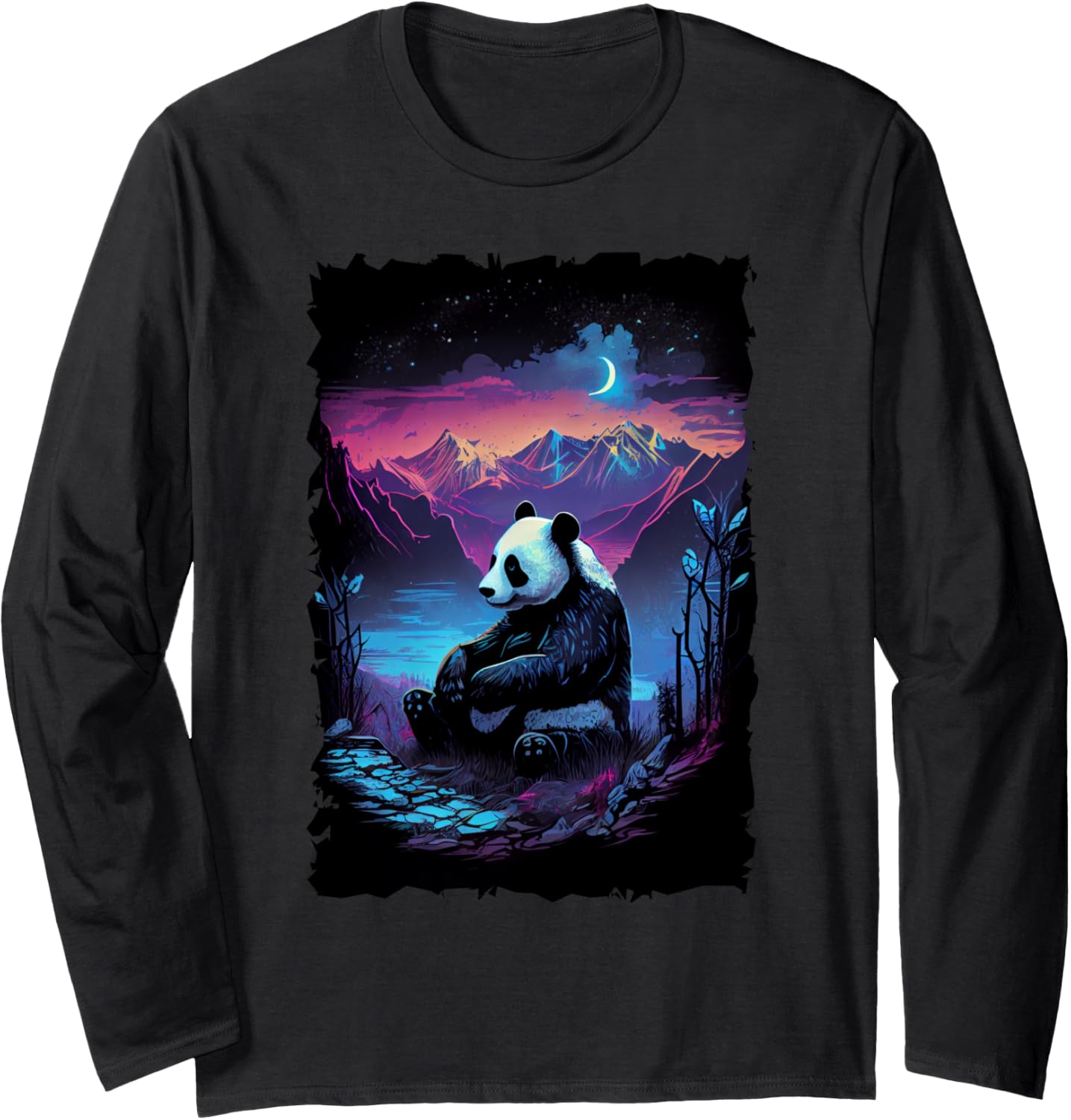 Vintage Panda Silhouette with Mountain Sunset Retro Wildlife