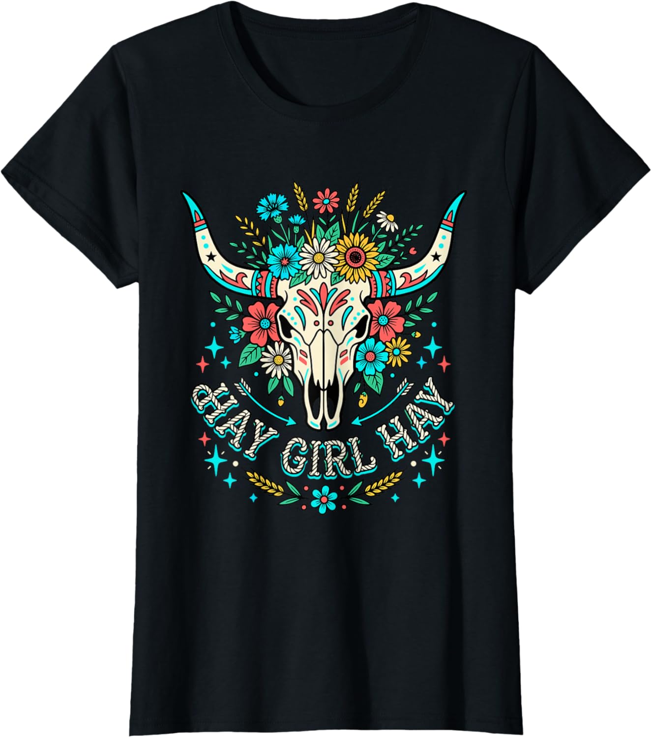 Hay Girl Hay Floral Cow Skull Boho